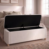 59" Upholstered Velvet Storage Ottoman Bench with Rubberwood Legs, End of Bed Bench with Storage for Bedroom, Entryway