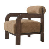 Upholstered Accent Chair Padded Single Sofa Chair Solid Wood Reading Armchair Lounge Chair with Cylindrical Roll Back Cushion,Camel+Brown