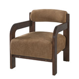 Upholstered Accent Chair Padded Single Sofa Chair Solid Wood Reading Armchair Lounge Chair with Cylindrical Roll Back Cushion,Camel+Brown