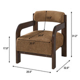 Upholstered Accent Chair Padded Single Sofa Chair Solid Wood Reading Armchair Lounge Chair with Cylindrical Roll Back Cushion,Camel+Brown