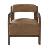 Upholstered Accent Chair Padded Single Sofa Chair Solid Wood Reading Armchair Lounge Chair with Cylindrical Roll Back Cushion,Camel+Brown