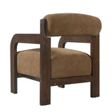 Upholstered Accent Chair Padded Single Sofa Chair Solid Wood Reading Armchair Lounge Chair with Cylindrical Roll Back Cushion,Camel+Brown