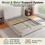 Queen Size Upholstered Velvet Platform Bed Frame with Storage Bench Ottoman, Padded Tall Wingback Headboard, Wood & Metal Support, Cream