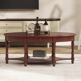 Vintage Oval Coffee Table with Drawer & Open Shelf, 45" Cocktail Table Accent Table for Living Room, Apartment