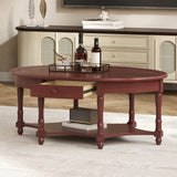Vintage Oval Coffee Table with Drawer & Open Shelf, 45" Cocktail Table Accent Table for Living Room, Apartment