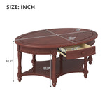 Vintage Oval Coffee Table with Drawer & Open Shelf, 45" Cocktail Table Accent Table for Living Room, Apartment
