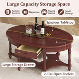 Vintage Oval Coffee Table with Drawer & Open Shelf, 45" Cocktail Table Accent Table for Living Room, Apartment