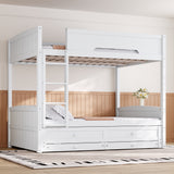 Bunk Bed Frame with Safety Guardrails, Drawers & Trundle for Kids/Teens/Adults,No Box Spring Needed