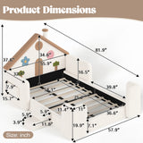 Full House Shaped Upholstered Floor Bed Frame, Teddy Fleece Kids Bed Playhouse Platform Bed Frame