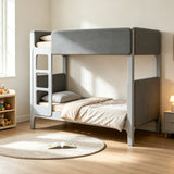 Twin Over Twin Upholstered Bunk Bed with Thick Padded Headboard, Footboard & Guardrails, Detachable Bunk Bed for Kids&Teens, Gray