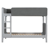 Twin Over Twin Upholstered Bunk Bed with Thick Padded Headboard, Footboard & Guardrails, Detachable Bunk Bed for Kids&Teens, Gray