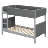 Twin Over Twin Upholstered Bunk Bed with Thick Padded Headboard, Footboard & Guardrails, Detachable Bunk Bed for Kids&Teens, Gray