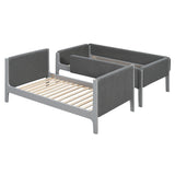 Twin Over Twin Upholstered Bunk Bed with Thick Padded Headboard, Footboard & Guardrails, Detachable Bunk Bed for Kids&Teens, Gray