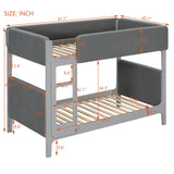 Twin Over Twin Upholstered Bunk Bed with Thick Padded Headboard, Footboard & Guardrails, Detachable Bunk Bed for Kids&Teens, Gray