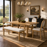 6-Piece 48.1"-84.3" Extendable Dining Table Set for 6, Large Family Kitchen Table with 4 Padded Dining Chairs & Bench, Natural