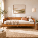 Full Size Wood Daybed Platform Bed Frame, 3-Sided Wooden Sofa Bed