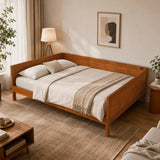 Full Size Wood Daybed Platform Bed Frame, 3-Sided Wooden Sofa Bed
