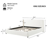 King Size Upholstered Platform Bed Frame with Wingback Headboard, Modern Padded Bed, White