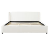 King Size Upholstered Platform Bed Frame with Wingback Headboard, Modern Padded Bed, White