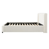 King Size Upholstered Platform Bed Frame with Wingback Headboard, Modern Padded Bed, White