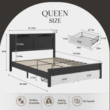 Queen Size Platform Bed Frame with Storage Drawers, Noise-free, White+Black