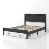 Queen Size Platform Bed Frame with Storage Drawers, Noise-free, White+Black