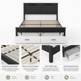 Queen Size Platform Bed Frame with Storage Drawers, Noise-free, White+Black