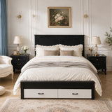 Queen Size Platform Bed Frame with Storage Drawers, Noise-free, White+Black