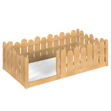Twin Size Kids Floor Bed Montessori Platform Bed Frame Cute Toddler Bed with Fence-Style Safety Guardrail, Natural