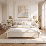 King Size Platform Bed Frame with Upholstered Headboard, 800LBS Weight Capacity, Beige+White