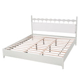 King Size Platform Bed Frame with Upholstered Headboard, 800LBS Weight Capacity, Beige+White