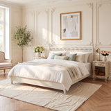 King Size Platform Bed Frame with Upholstered Headboard, 800LBS Weight Capacity, Beige+White