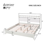 King Size Platform Bed Frame with Upholstered Headboard, 800LBS Weight Capacity, Beige+White