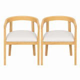 Set of 2 Dining Chairs, Upholstered Kitchen Chairs with Curved Back & Rubber Wood Frame for Dining Room, Living Room