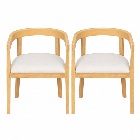 Set of 2 Dining Chairs, Upholstered Kitchen Chairs with Curved Back & Rubber Wood Frame for Dining Room, Living Room