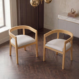Set of 2 Dining Chairs, Upholstered Kitchen Chairs with Curved Back & Rubber Wood Frame for Dining Room, Living Room