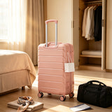 28" Luggage with Crack-Resistant Handle, Hook, 360° Spinner Wheels&Combination Lock, Hard Shell Checked Suitcase Travel Trolley, Pink