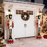 65" Classic Iron Nutcracker Statue with Lantern - Weather-Resistant Christmas Floor Decor (Red)
