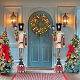 65" Classic Iron Nutcracker Statue with Lantern - Weather-Resistant Christmas Floor Decor (Red)