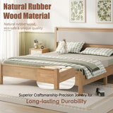 Queen Solid Rubber Wood Platform Bed Frame with Upholstered Headboard, Reinforced by Central Support Legs, Natural
