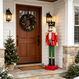 63" Large Metal Nutcracker Soldier Statue, Standing Iron Christmas Decor in Red & Green