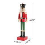 63" Large Metal Nutcracker Soldier Statue, Standing Iron Christmas Decor in Red & Green