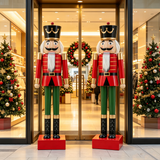 63" Large Metal Nutcracker Soldier Statue, Standing Iron Christmas Decor in Red & Green