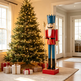 64" Large Metal King Nutcracker Christmas Decor, Red & Blue Standing Iron Ornament with Golden Scepter