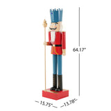64" Large Metal King Nutcracker Christmas Decor, Red & Blue Standing Iron Ornament with Golden Scepter
