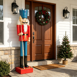 64" Large Metal King Nutcracker Christmas Decor, Red & Blue Standing Iron Ornament with Golden Scepter