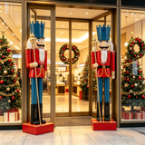 64" Large Metal King Nutcracker Christmas Decor, Red & Blue Standing Iron Ornament with Golden Scepter