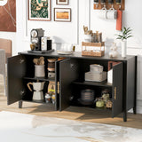 61.1" Sideboard Buffet Cabinet, Accent Storage Cabinet with 4 Vertical Slatted Doors, Metal Handle for Dining Living Room, Entryway