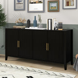 61.1" Sideboard Buffet Cabinet, Accent Storage Cabinet with 4 Vertical Slatted Doors, Metal Handle for Dining Living Room, Entryway