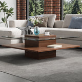 31.5" Square Coffee Table, Center Table with Clear Tempered Glass Top & Storage Shelf for Living Room, Apartment, Office